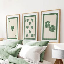 Load image into Gallery viewer, Green Vintage Deck of Cards Posters. Thinwood Frames with Mat for Bedroom.
