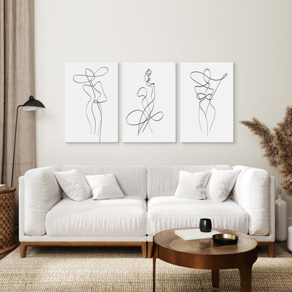 Set of 3 Minimalist Woman One Line Drawing Wall Art Prints