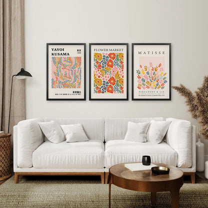 Best Selling Trendy Botanical Art Decor Set. Black Frames Over the Coach.