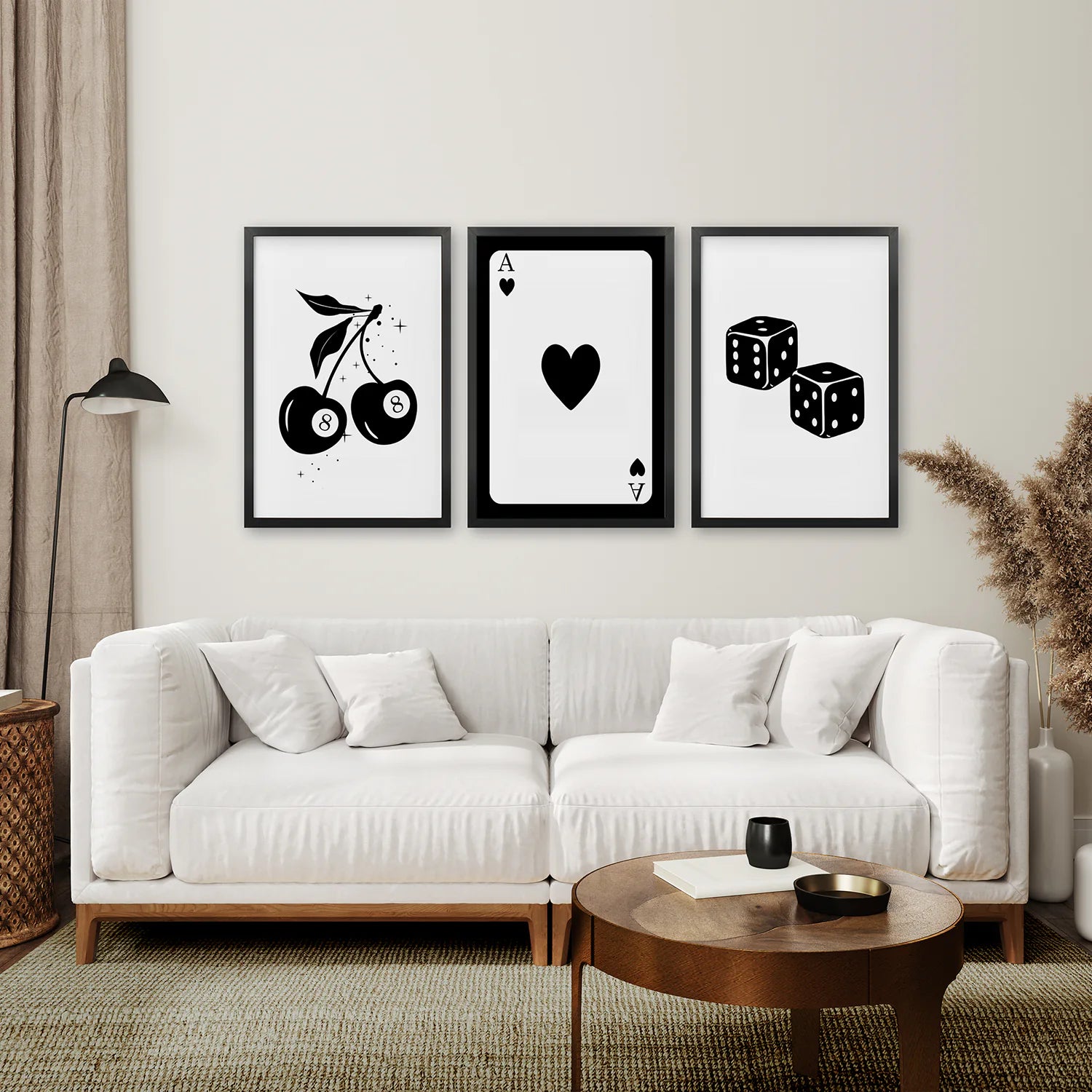 Art Prints Trendy Retro Set of 3. Black Frames Over the Coach.