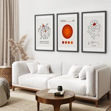 Load image into Gallery viewer, Dancing Flower Keith Haring Home Decor Art Poster. Black Frames with Mat Over the Coach.
