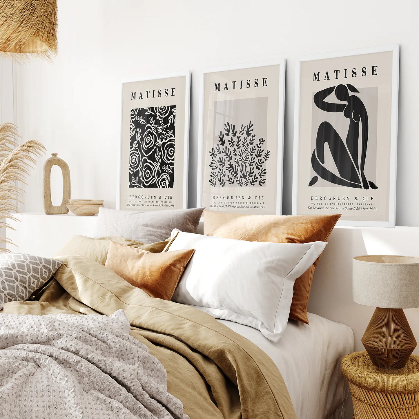 Vintage Gallery Wall Matisse Printable Art Prints. White Frames for Bedroom.