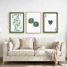 Load image into Gallery viewer, Trendy Poker Card Wall Decor Set. Thin Wood Frames Over The Coach.
