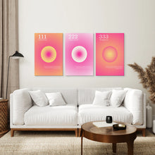 Load image into Gallery viewer, Aura Energy Gradient Set of 3 Prints. Stretched Canvas Over the Coach.
