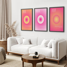 Load image into Gallery viewer, Aura Positive Energy Art Set. Black Frames Above the Sofa.
