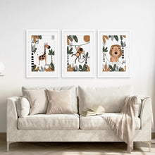 Load image into Gallery viewer, Set Of 3 Prints for Kids.Wall Decor. White Frames With Mat Over the Coach
