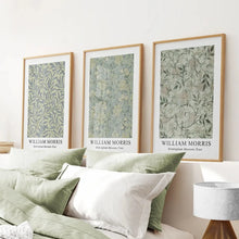 Load image into Gallery viewer, Green Wall Art Morris Set of 3 Piece. Thinwood Frames Over the Bed.
