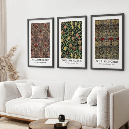 Trendy Printable Wall Decor Art Nouveau Prints. Black Frames Over the Coach.