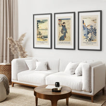 Load image into Gallery viewer, Best Selling Asian Paintings Wall Decor. Black Frames with Mat Above the Sofa.
