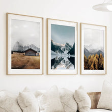 Load image into Gallery viewer, 3 Piece Autumn Mountain, Forest, Lake Wall Art. Nordic Photo
