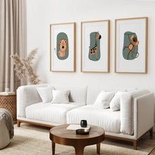 Load image into Gallery viewer, Baby Room Safari Wall Art Decor. Thin Wood Frames with Mat Above the Sofa.
