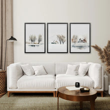 Load image into Gallery viewer, Vintage Winter Barn Poster Room Decor Wall Art. Black Frames Over the Couch.
