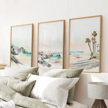 Load image into Gallery viewer, Watercolor Paintings Wall Art Decor Set. Thin Wood Frames Over the Bed.
