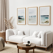 Load image into Gallery viewer, Seascape Art Printable Modern Wall Art. Thin Wood Frames with Mat Over the Couch.
