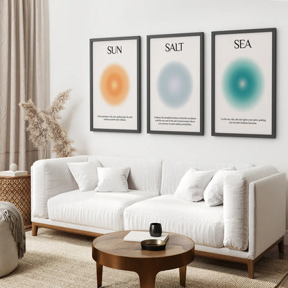 Motivating Words Poster Set Home Decor.Black Frames Above the Sofa.