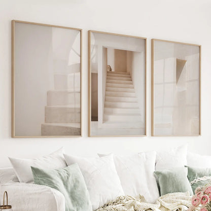 Beige Architectural Wall Art Prints. Light Tones Stairways