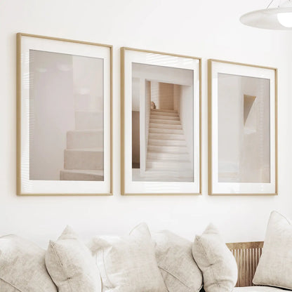 Beige Architectural Wall Art Prints. Light Tones Stairways