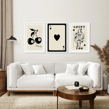 Load image into Gallery viewer, Ace of Hearts Wall Print for Game Room. White Frames Over the Coach.
