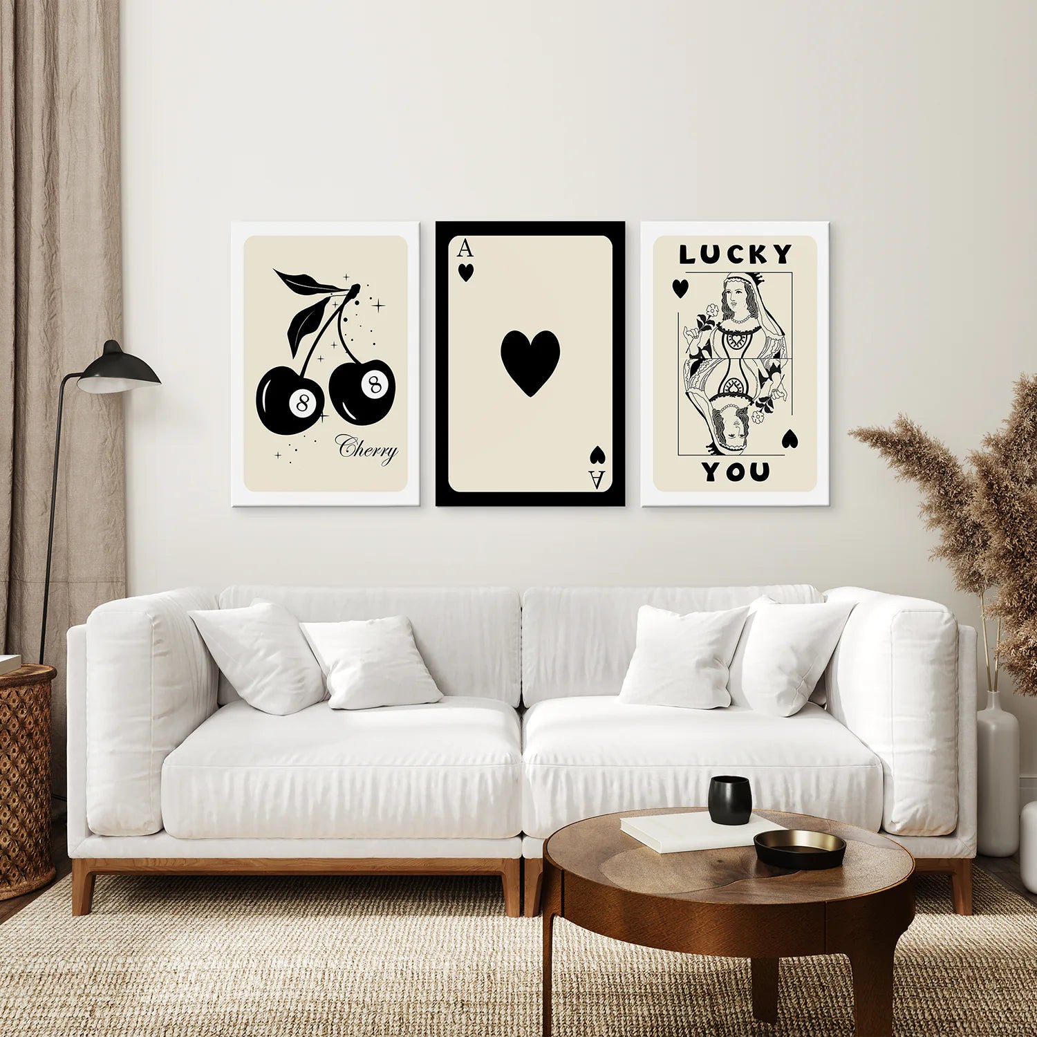 Beige 8 Ball Cherry Retro Art Print. Wrapped Canvas for Living Room.