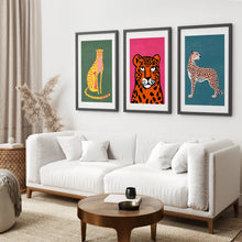 Load image into Gallery viewer, Modern Painting Large Prints Set. Black Frames with Mat Over the Coach.

