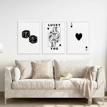Load image into Gallery viewer, Roll The Dice Wall Art 3 Pieces. White frames for Living Room.
