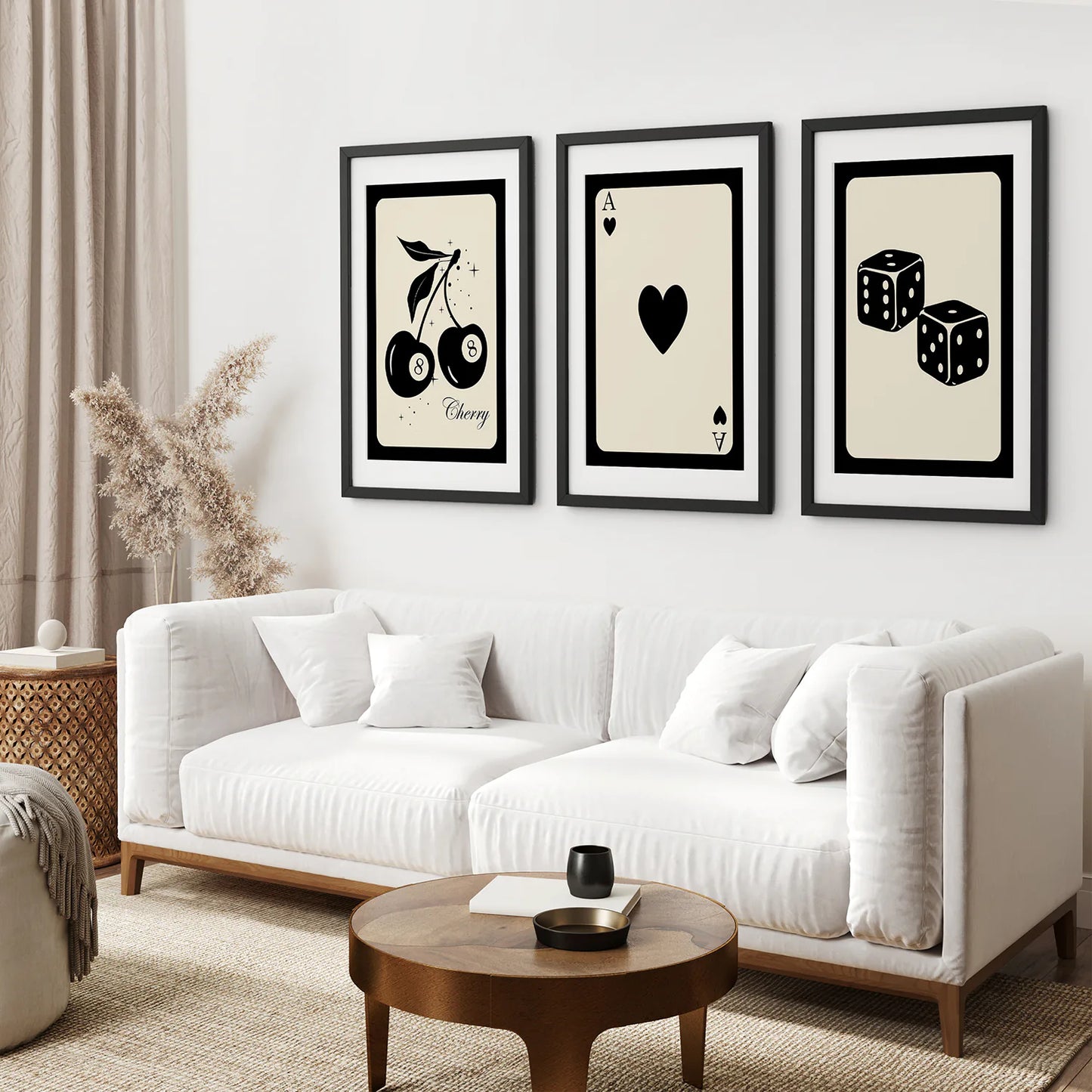 Black 8 Ball Cherry Wall Decor. Black Frames with Mat for Living Room.