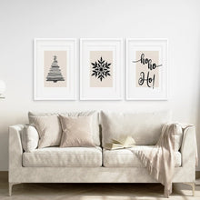 Load image into Gallery viewer, Xmas Holiday Snowflake Wall Art Decor. White Frames with Mat Above the Sofa.
