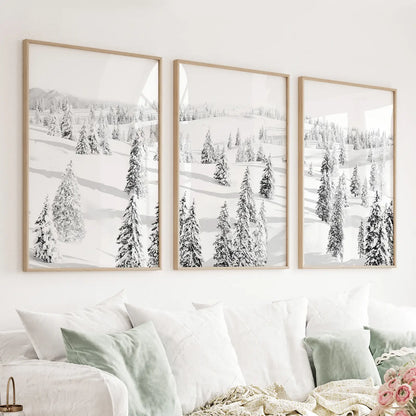 3 Piece Black White Nordic Winter Forest Wall Art Set