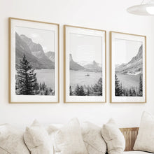 Load image into Gallery viewer, Glacier National Park. US Black White Mountain Lake Prints
