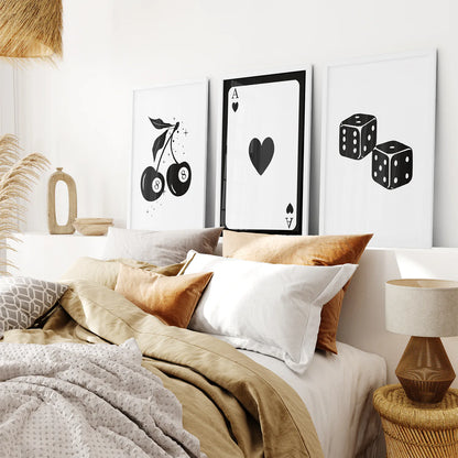 Ace of Hearts Prints Poster Decor. White Frames for Bedroom.