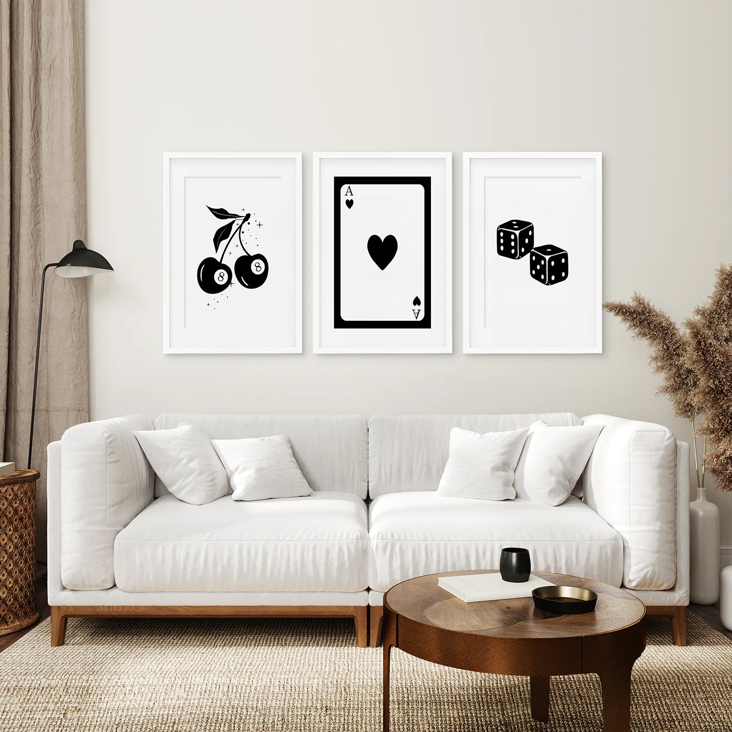 Roll the Dice Print Art Set. White Frames with Mat for Living Room.