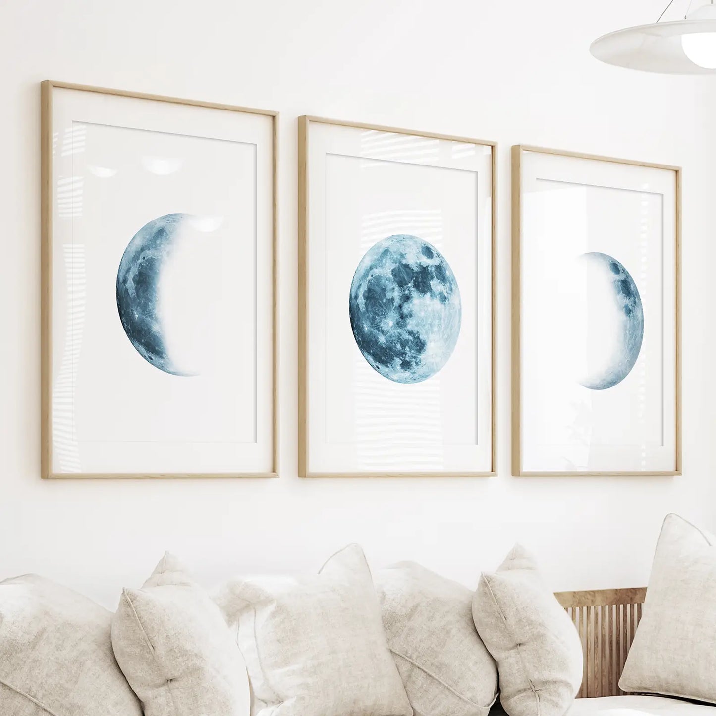 Lunar Phases. Blue Wall Art Set for Boy's Nursery