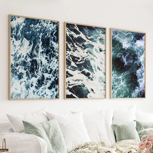 Blue Green Ocean Waves 3 Piece Wall Art