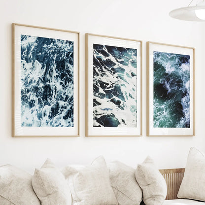 Blue Green Ocean Waves 3 Piece Wall Art