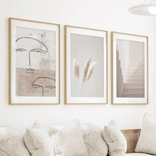 Load image into Gallery viewer, Boho Minimalist Wall Art Set. Abstract Faces, Grass, Stairs
