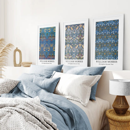 Trendy Famous Floral Home Decor Print Poster. White Frames Over the Bed.