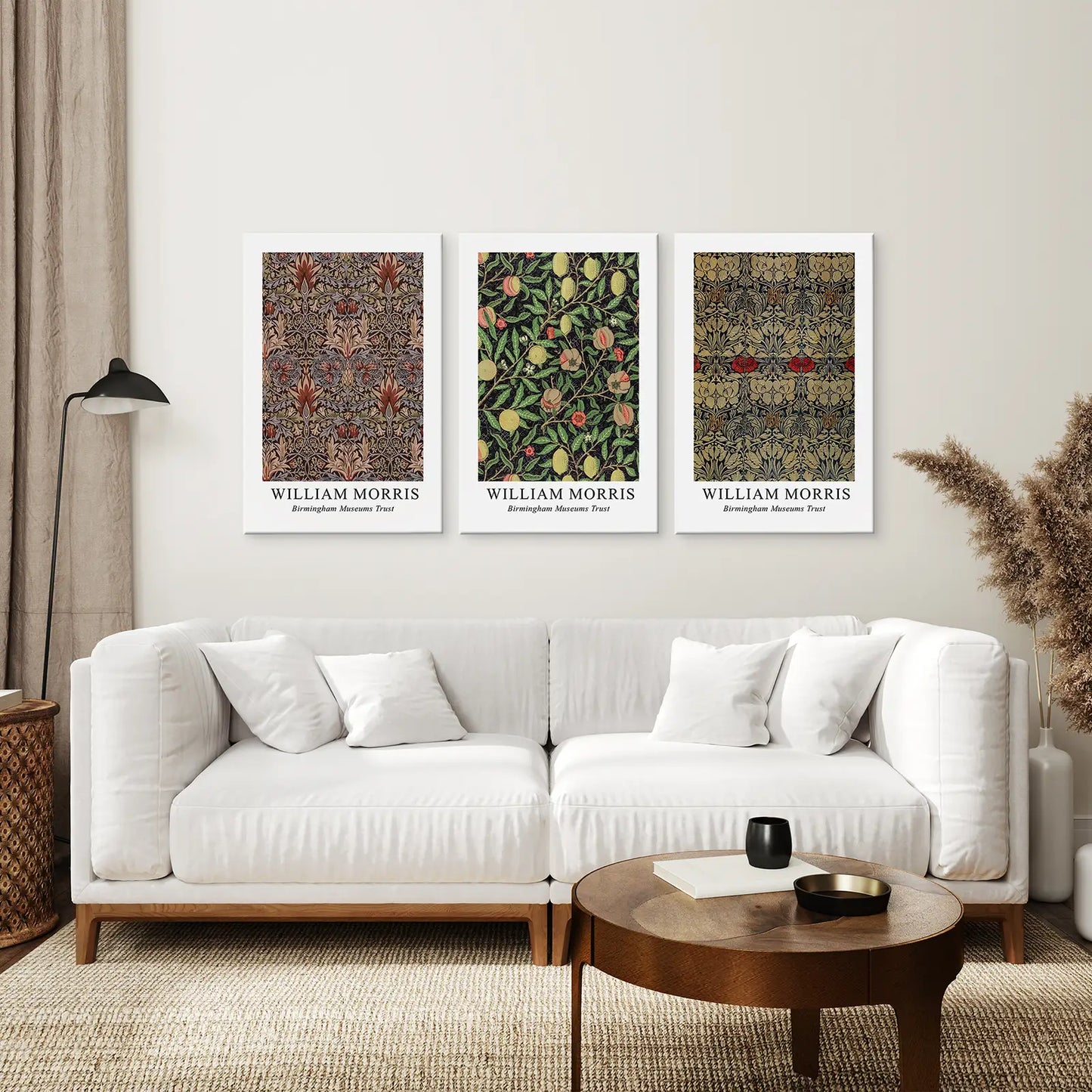 Set of 3 William Morris Canvas Exhibition Art. Stretched Canvas Above the Sofa.