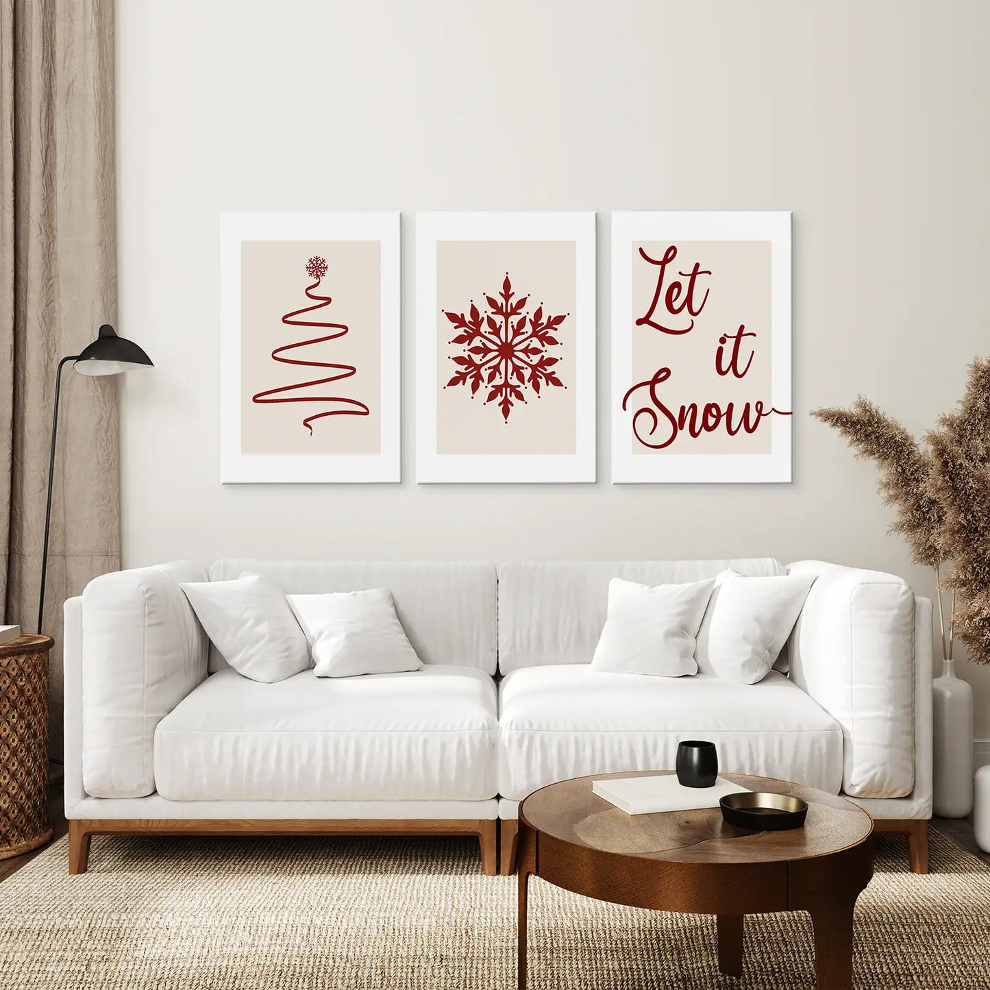 Let it Snow Canvas Xmas Wall Art. Stretched Canvas Over the Coach.