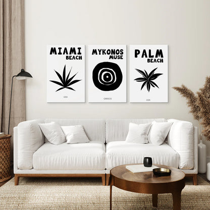 Canvas Mykonos, Miami, Palm Beach Home Decor Set. Stretched Canvas Over the Coach.