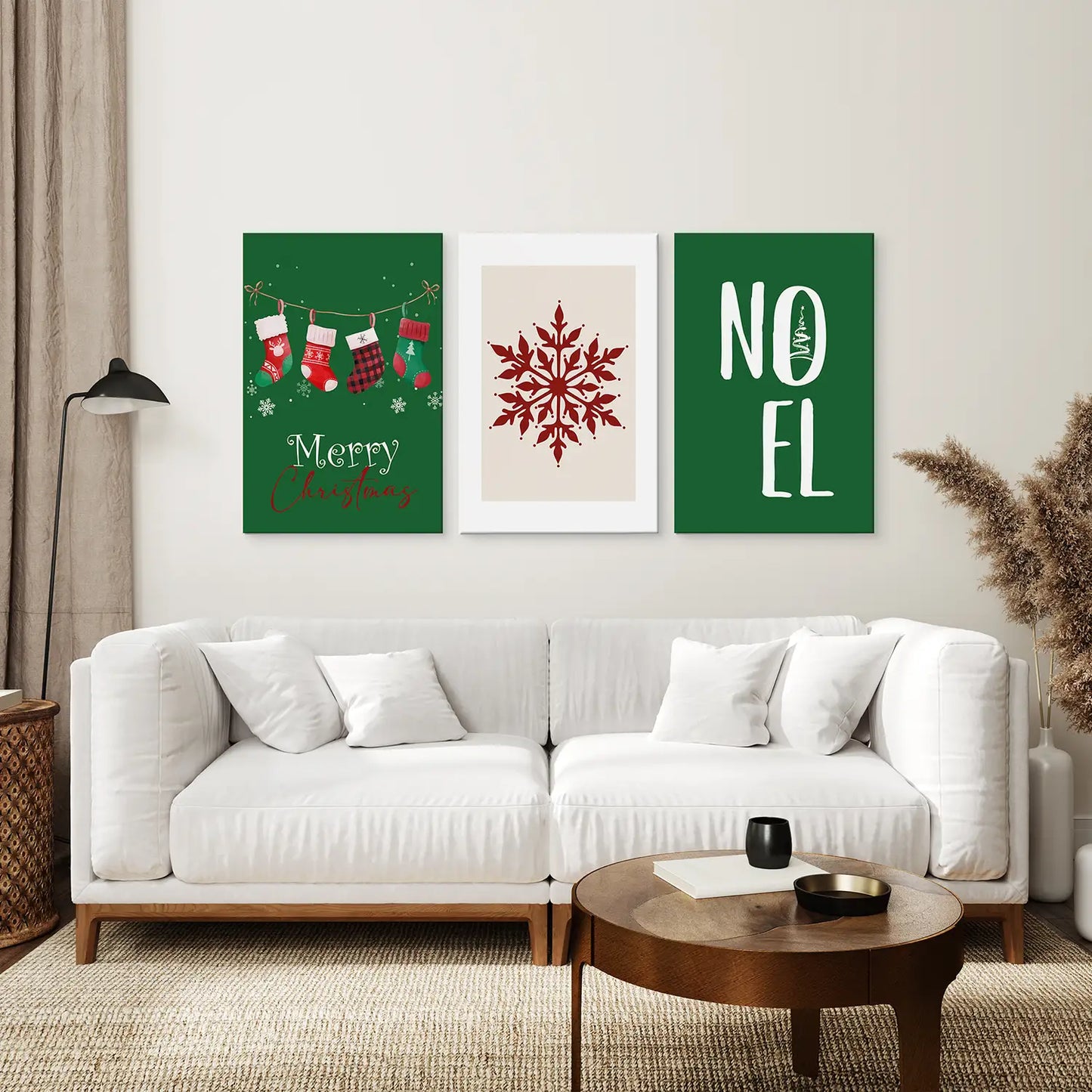 Merry Christmas Sign Canvas Wall Decor Set. Stretched Canvas Over the Coach.