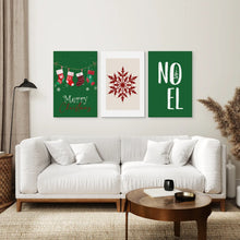 Load image into Gallery viewer, Merry Christmas Sign Canvas Wall Decor Set. Stretched Canvas Over the Coach.
