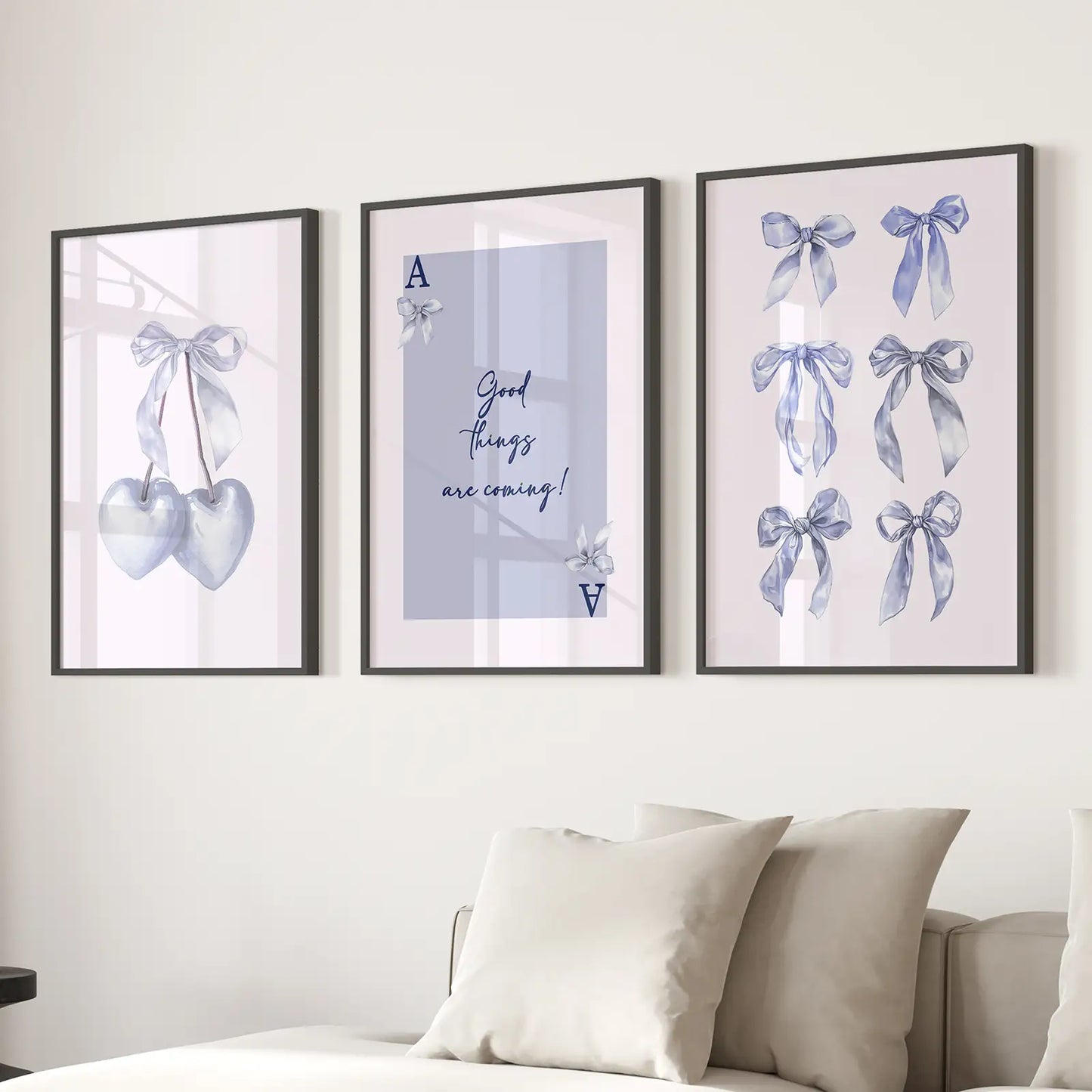 Preppy Room Decor Wall Prints Set of 3 Art. Black Frames for Living Room.