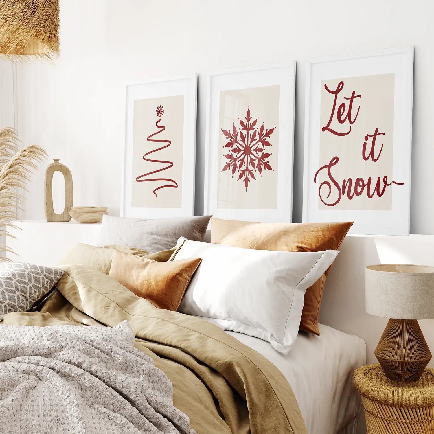 Minimalist Trendy Holiday Decorations Prints. White Frames for Bedroom.