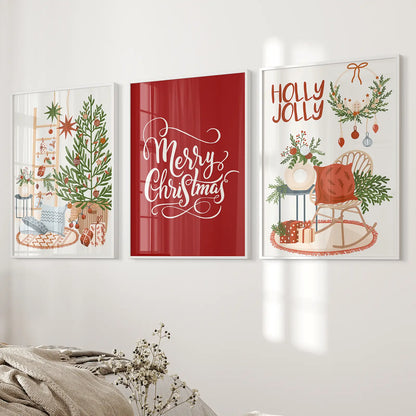 Christmas Gifts Room Decor Holiday Wall Art. White Frames for Bedroom.