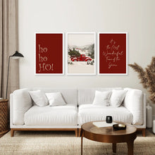 Load image into Gallery viewer, Winter Tree Set of 3 Piece. Vintage Christmas Artwork. White Frames for Living Room.
