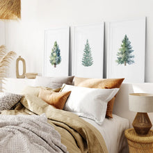 Load image into Gallery viewer, Evergreen Trees Xmas Decoration Wall Art Set of 3 Piece. White Frames  with Mat for Bedroom.
