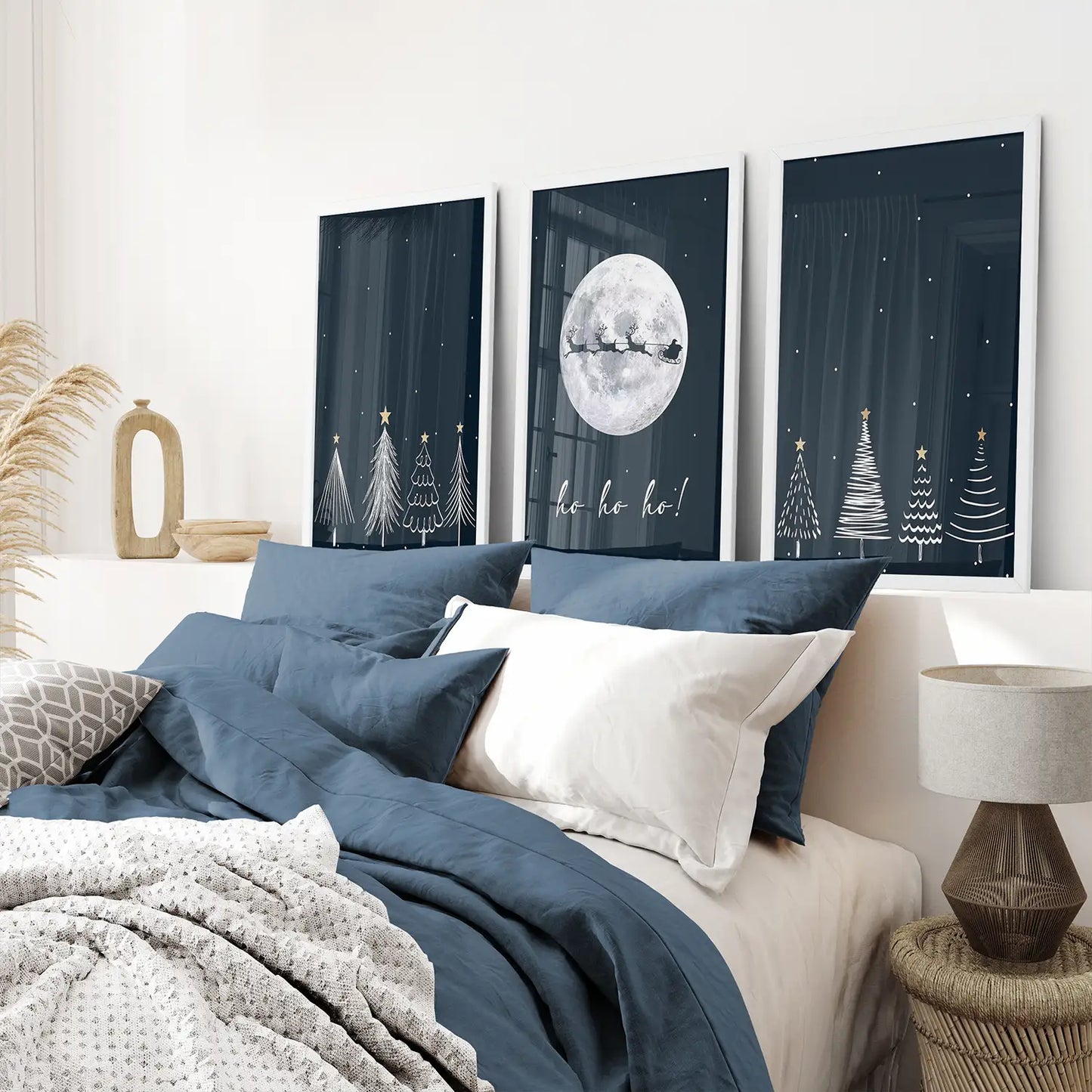 Trendy Christmas Set Home Decor Poster. White Frames for Bedroom.