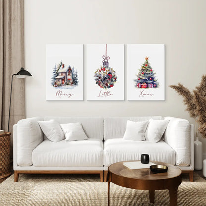 Merry Little Christmas Saying Canvas Decor. Stretched Canvas Over the Coach.