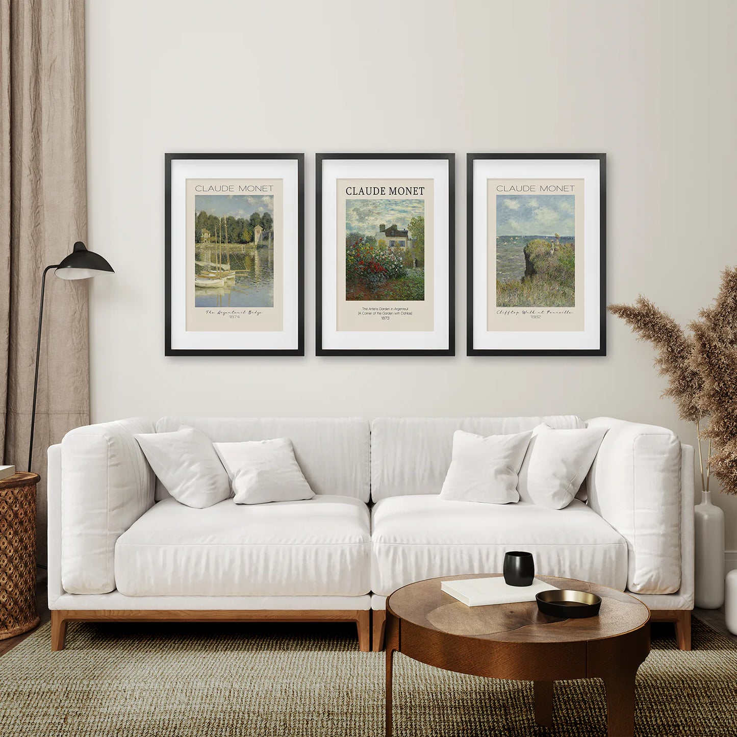 Impressionism Landscape Prints Wall Decor. Black Frames with Mat for Living Room.