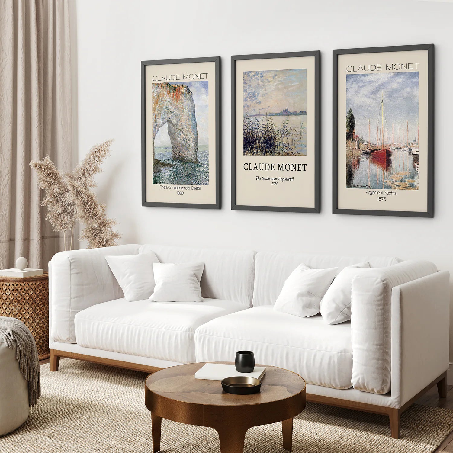 Gallery Wall Set Vintage Watercolor Print Poster. Black Frames for Living Room.